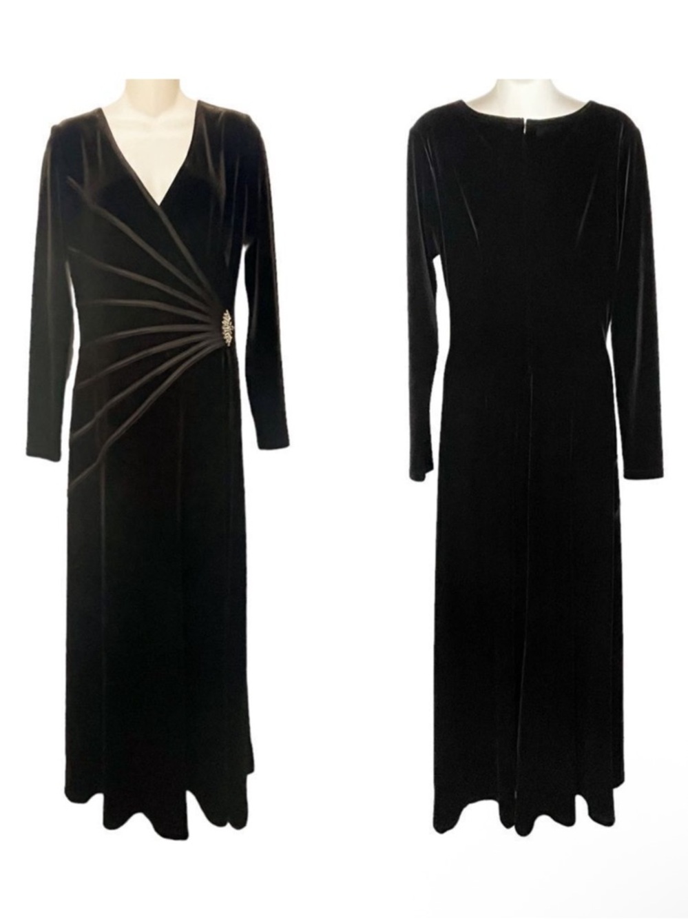 TADASHI SHOJI Velour Jeweled Long Sleeve Gown L